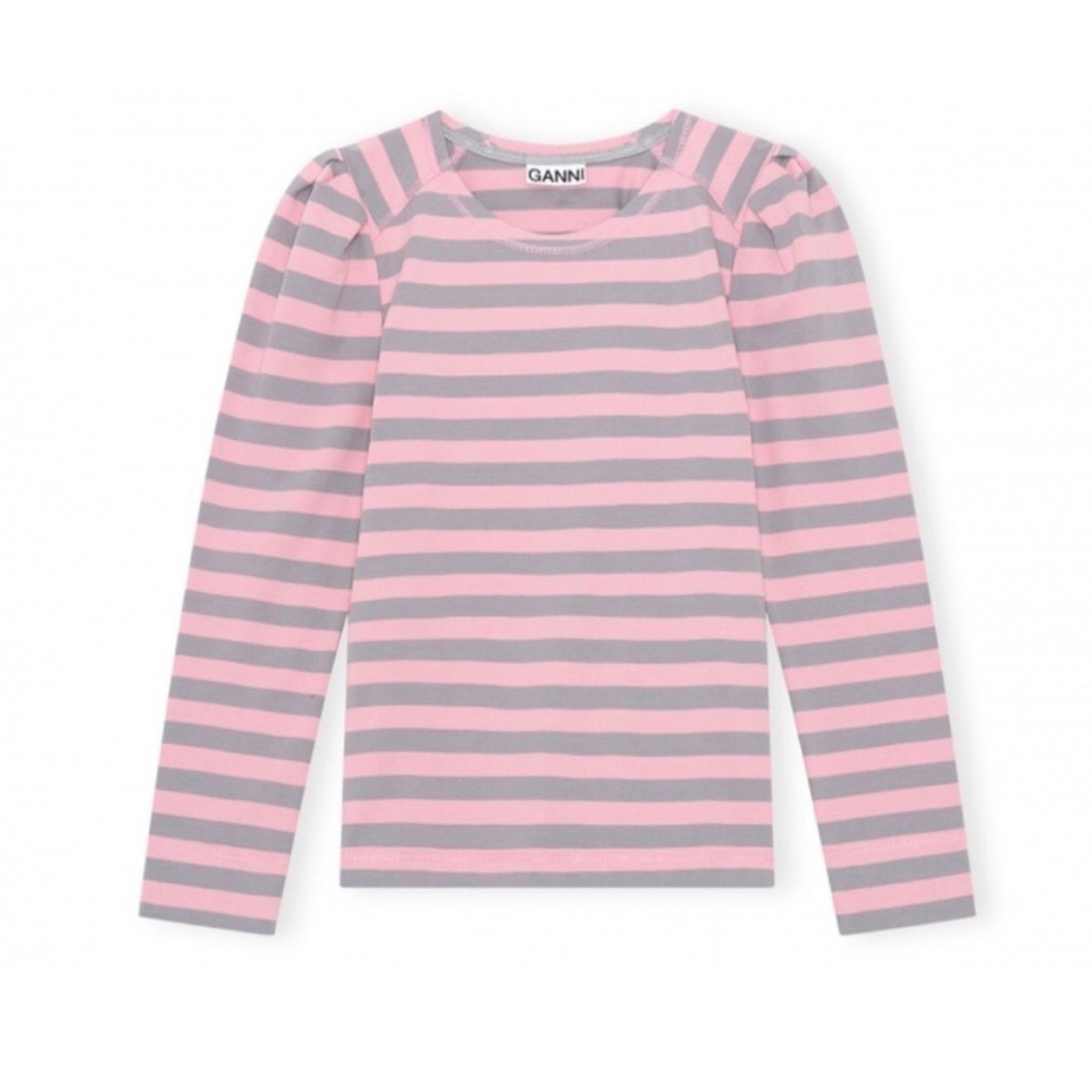 GANNI Striped Cotton Jersey Puff Long Sleeve Pullover